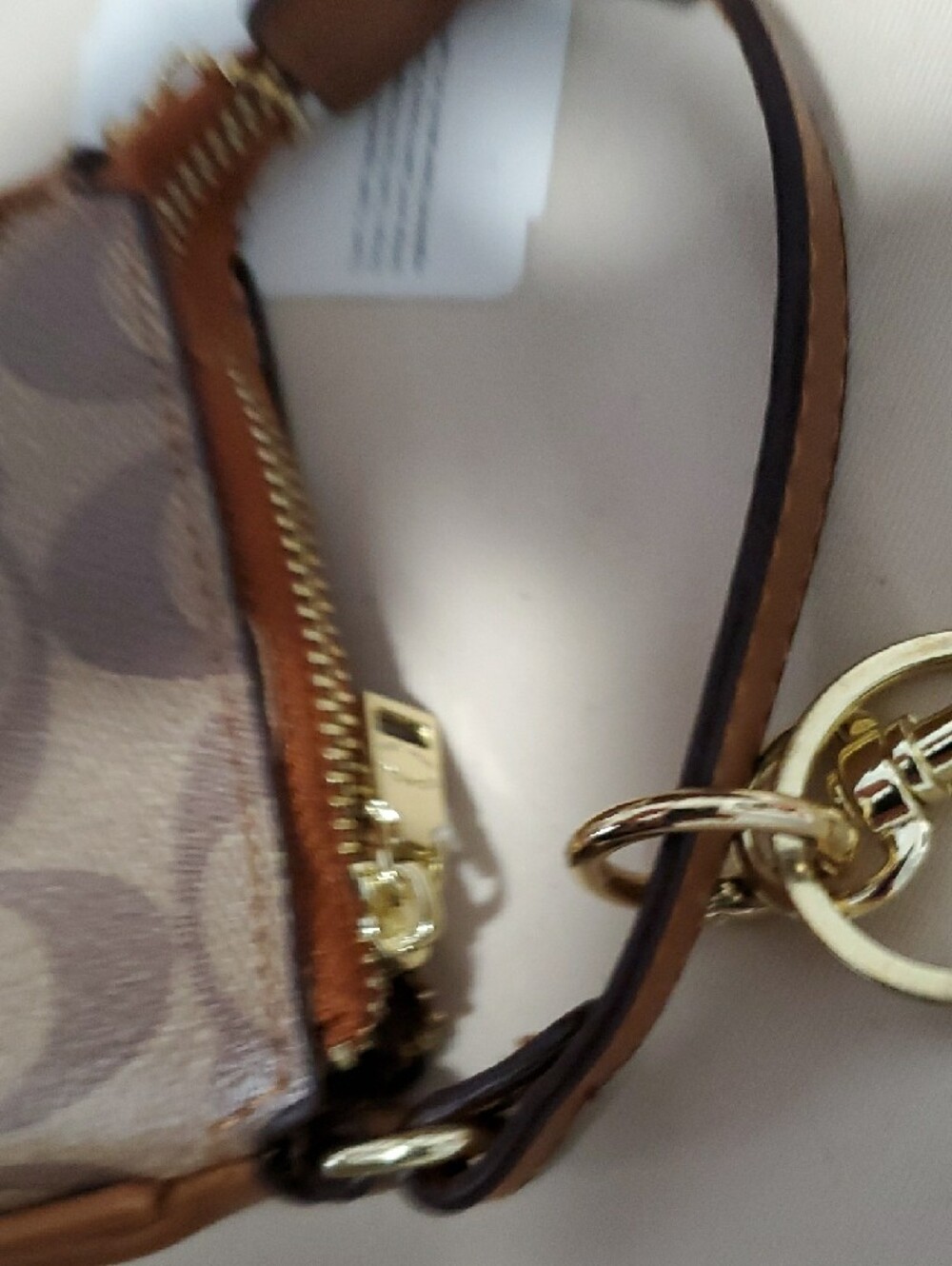 Brown Signature Mini Wristlet Key Pouch with Gold Hardware - Picture 7 of 9
